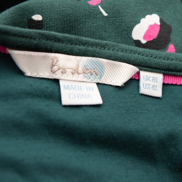 Boden Mabel Dress Midi Ruched Jersey Long Sleeve Floral Green Pink Size 4 Tall - Picture 4 of 7